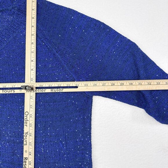 Soft‎ Surroundings Sweater Size XL Petite Blue V Neck Pullover Sequin Casual - Picture 8 of 9